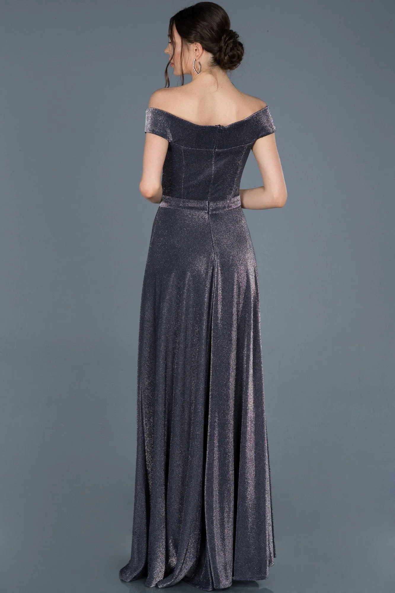 15757 Indigo Shimmery Off-Shoulder Dress