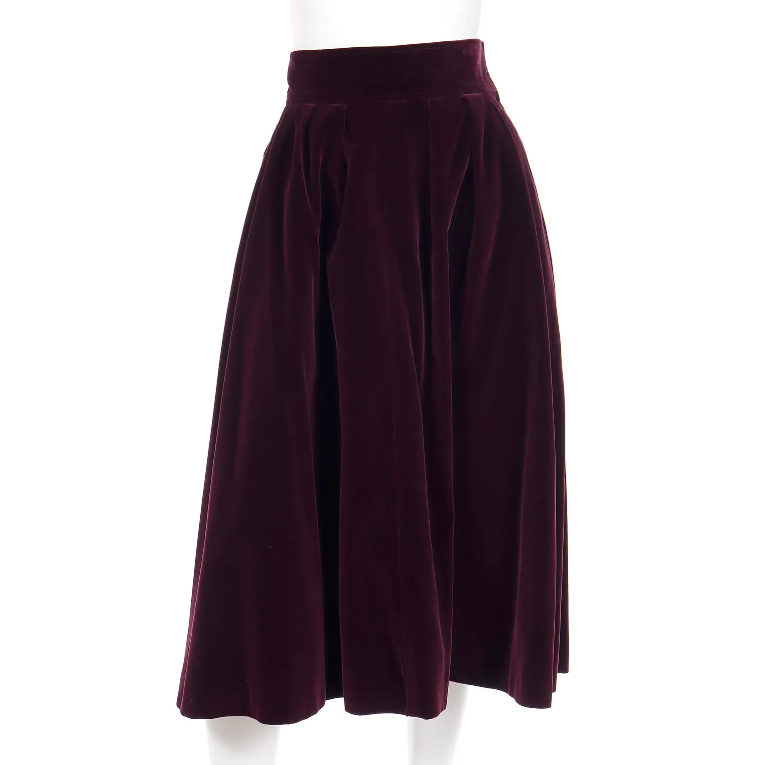 1980s YSL Russian Inspired Wine Burgundy Velvet Suit Outfit w/ Skirt & Jacket