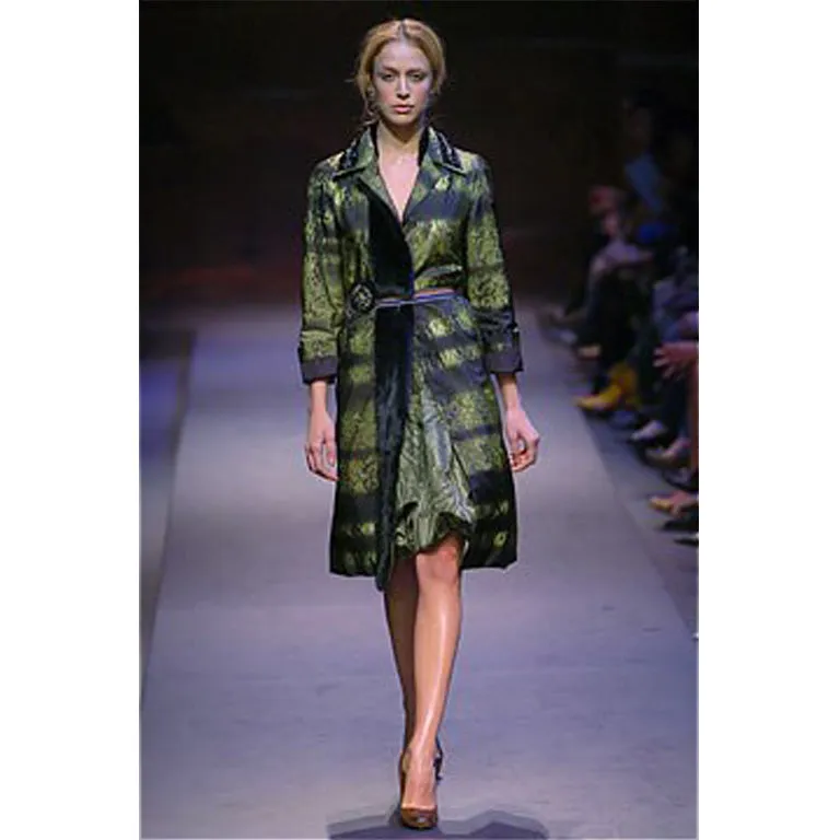 2004 Runway Prada Green Coat with Mink Trim and Bead Detail