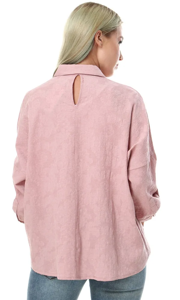 57162 Self Floral Buttoned Full Sleeves Shirt - Dusty Rose
