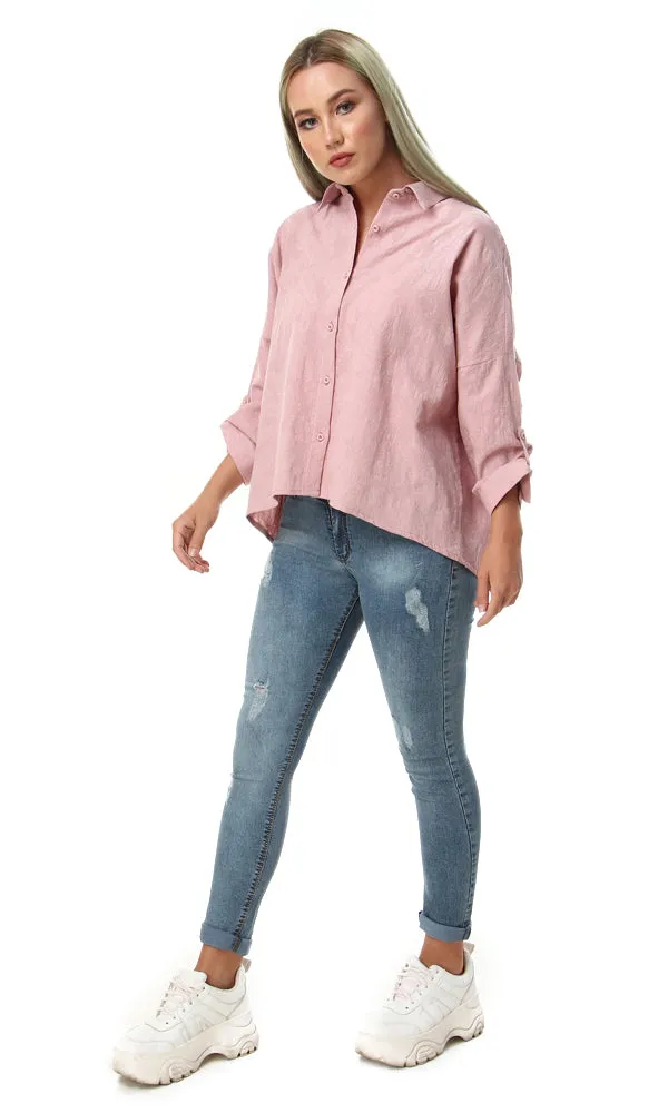 57162 Self Floral Buttoned Full Sleeves Shirt - Dusty Rose