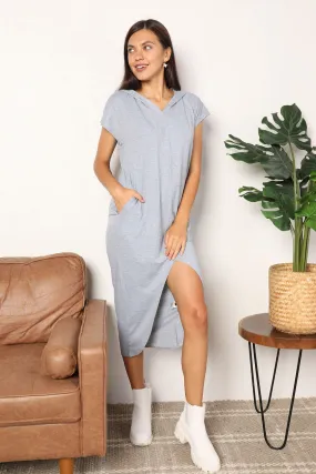 *APP EXCLUSIVE* Short Sleeve Front Slit Hooded Dress