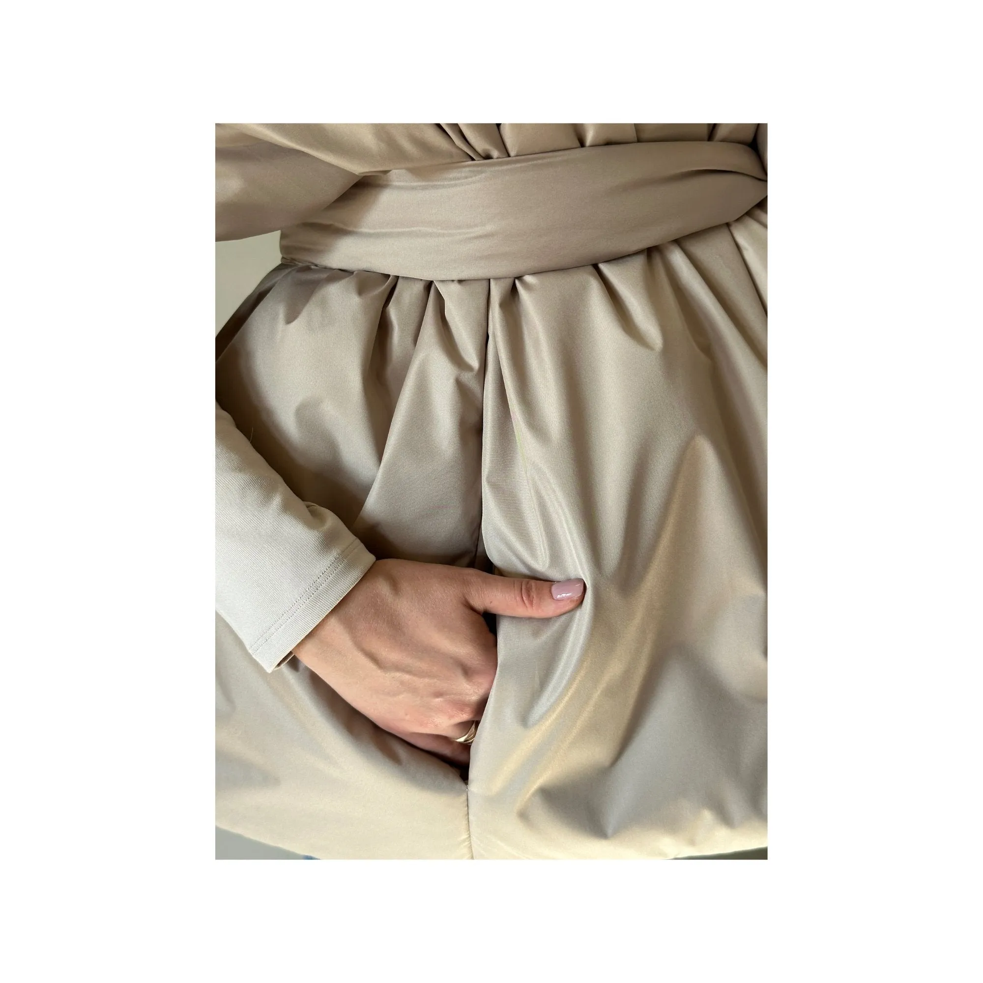 Beige Long Cape Lagre Wide Scarf Puffer 20x80 inch with 2 pocket and Belt