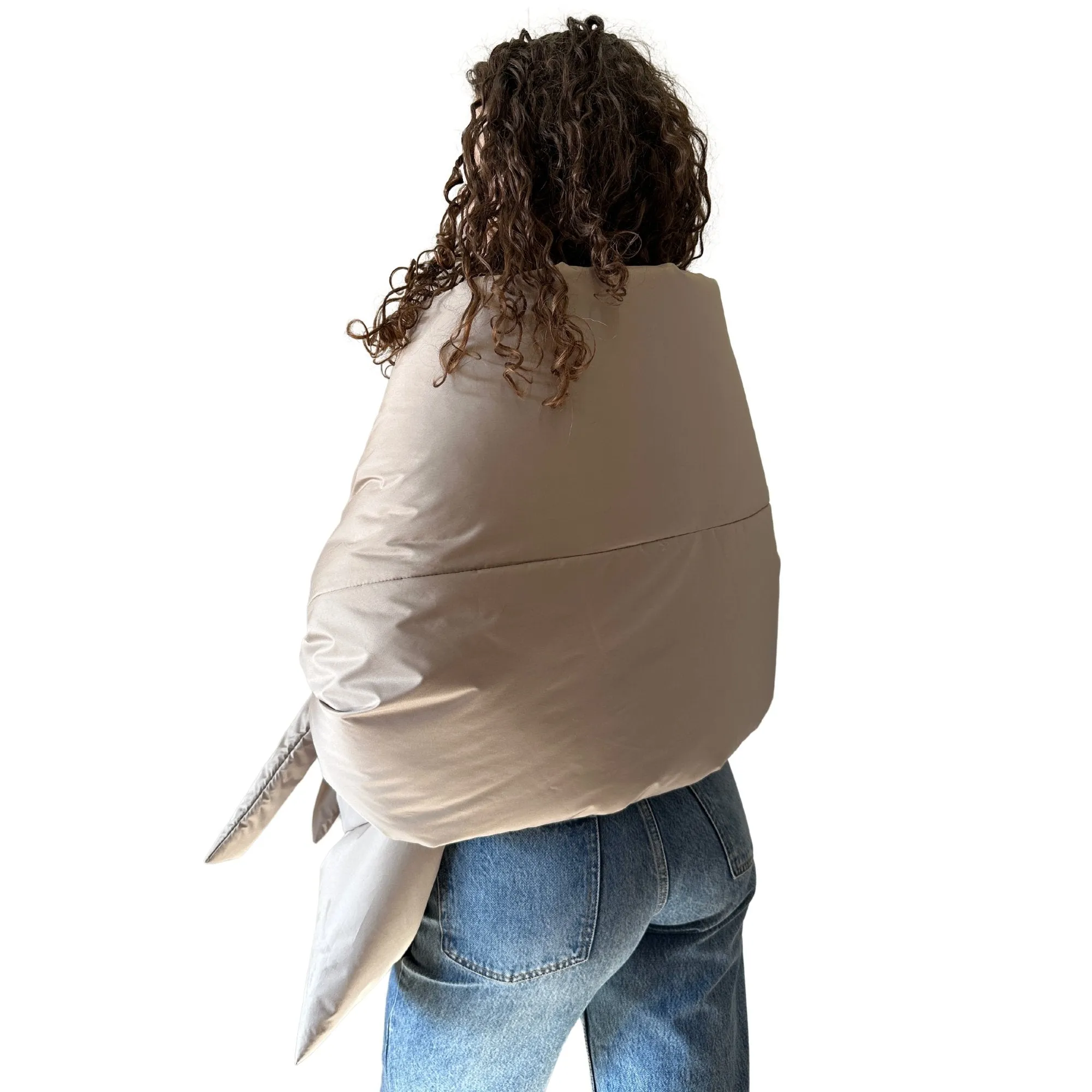 Beige Long Cape Lagre Wide Scarf Puffer 20x80 inch with 2 pocket and Belt