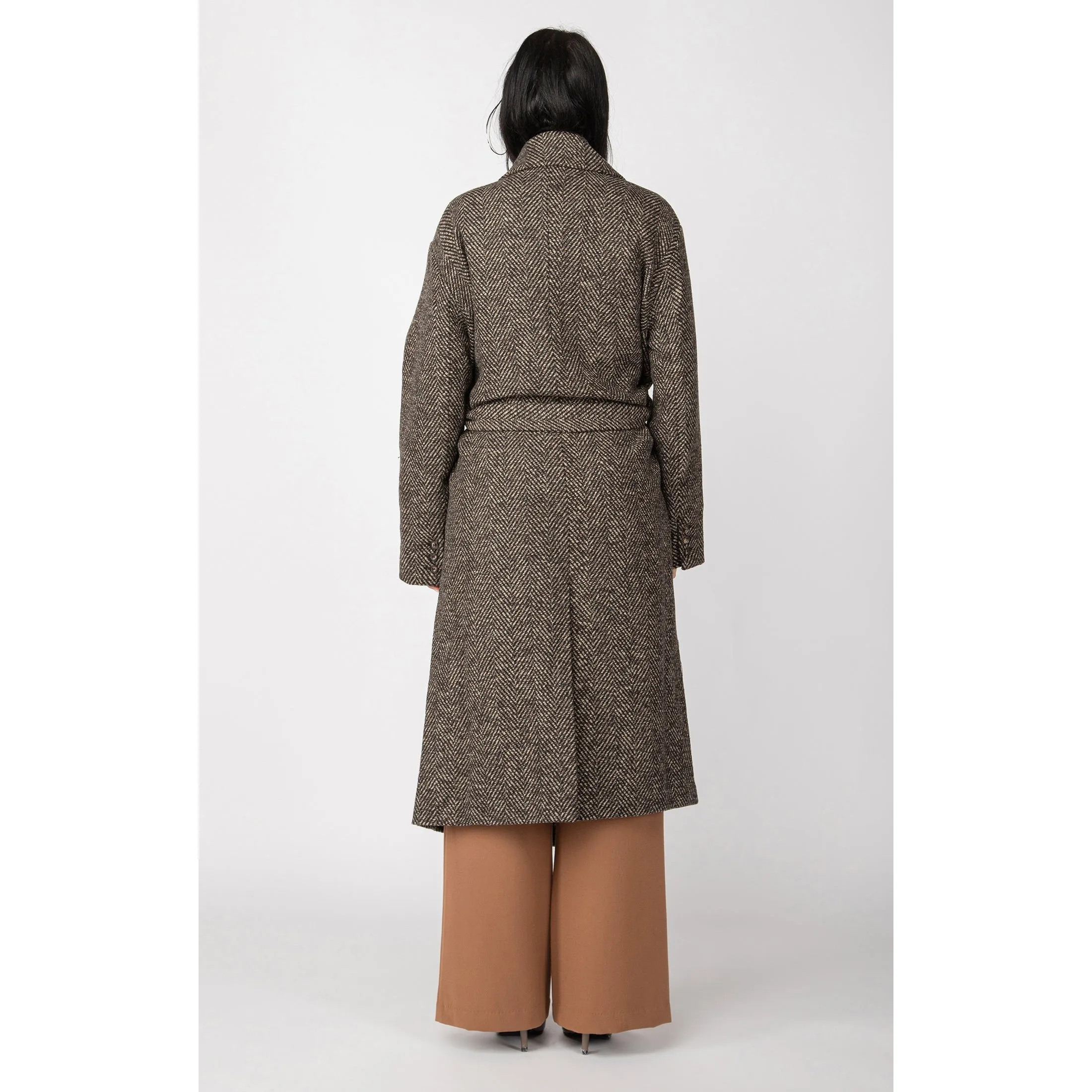 BELTED HERRINGBONE COAT