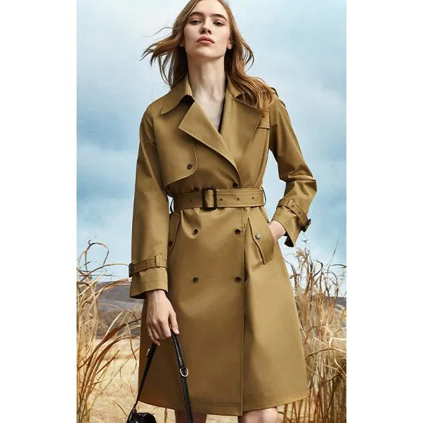 Belted Thigh-Length Trench Coat