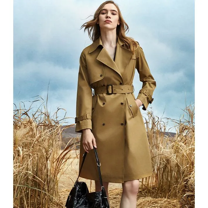 Belted Thigh-Length Trench Coat