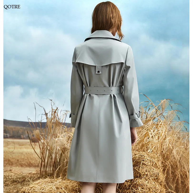 Belted Thigh-Length Trench Coat