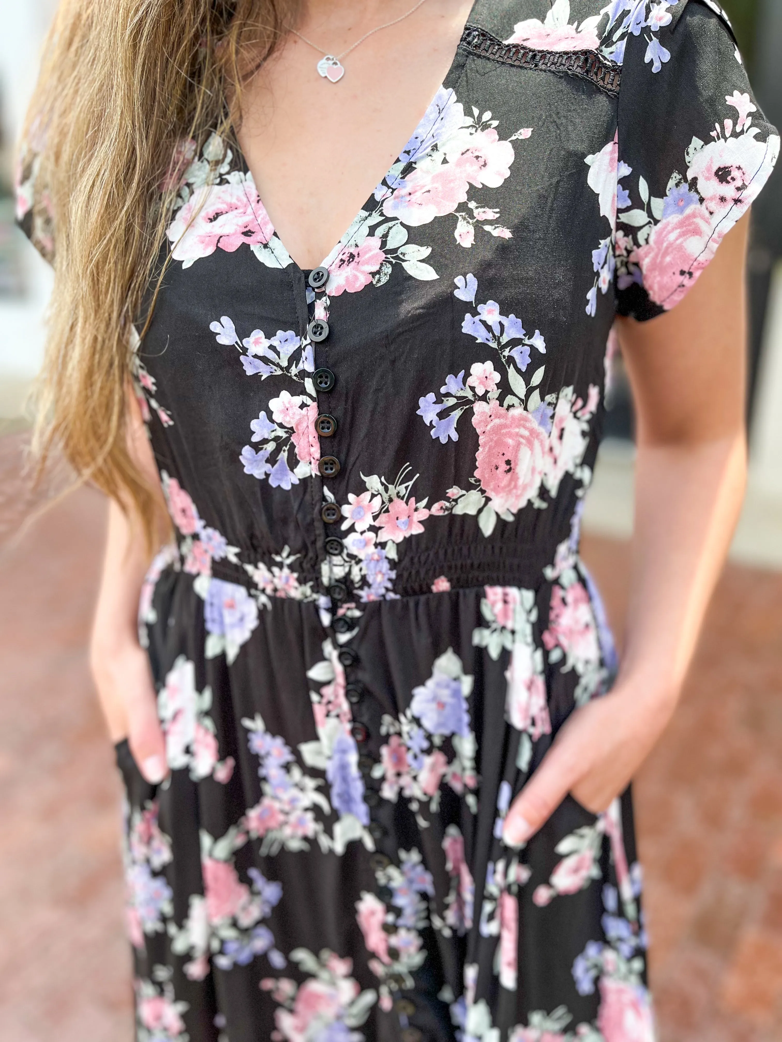 Black Floral Lace Detail Maxi