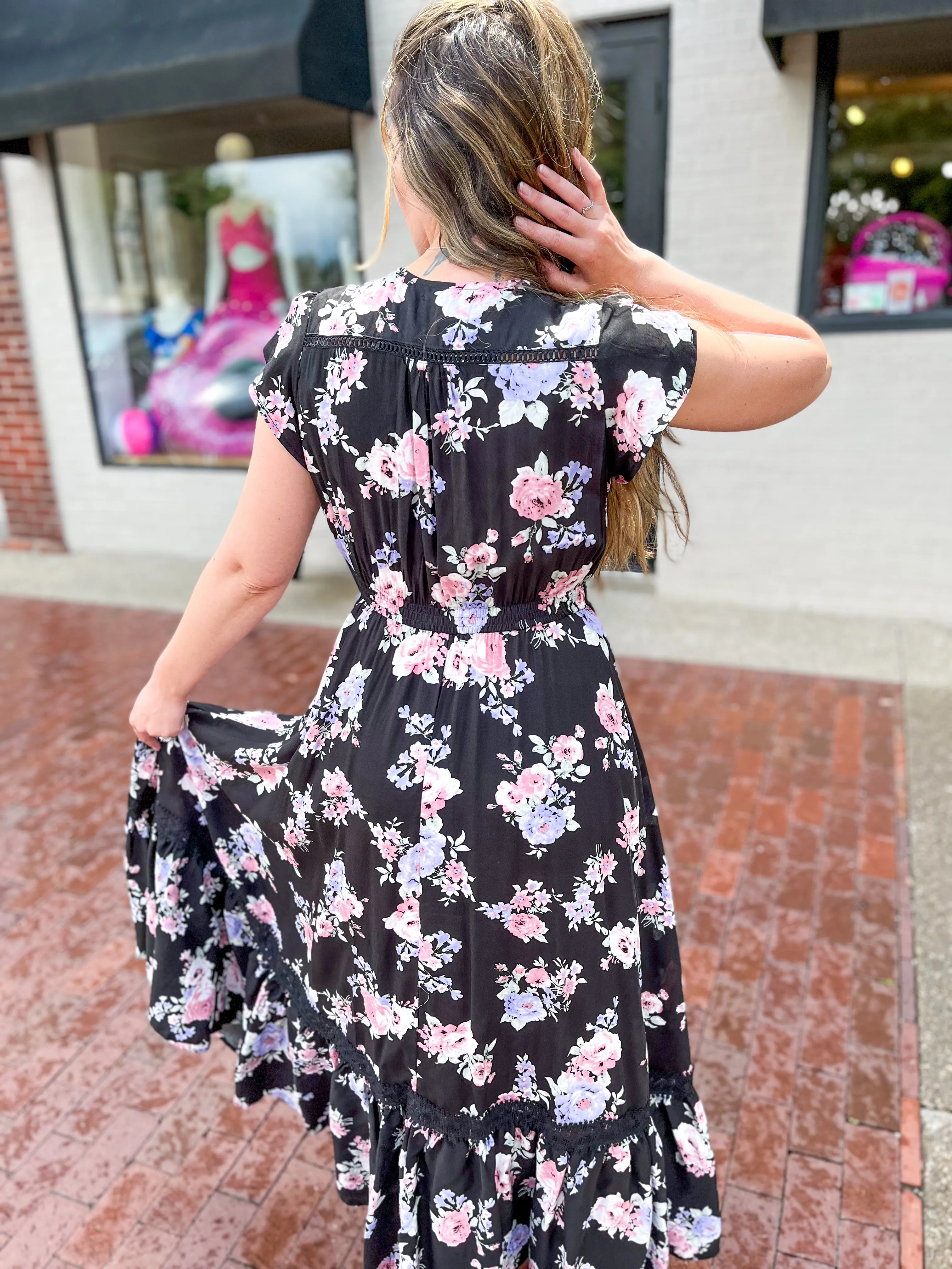 Black Floral Lace Detail Maxi