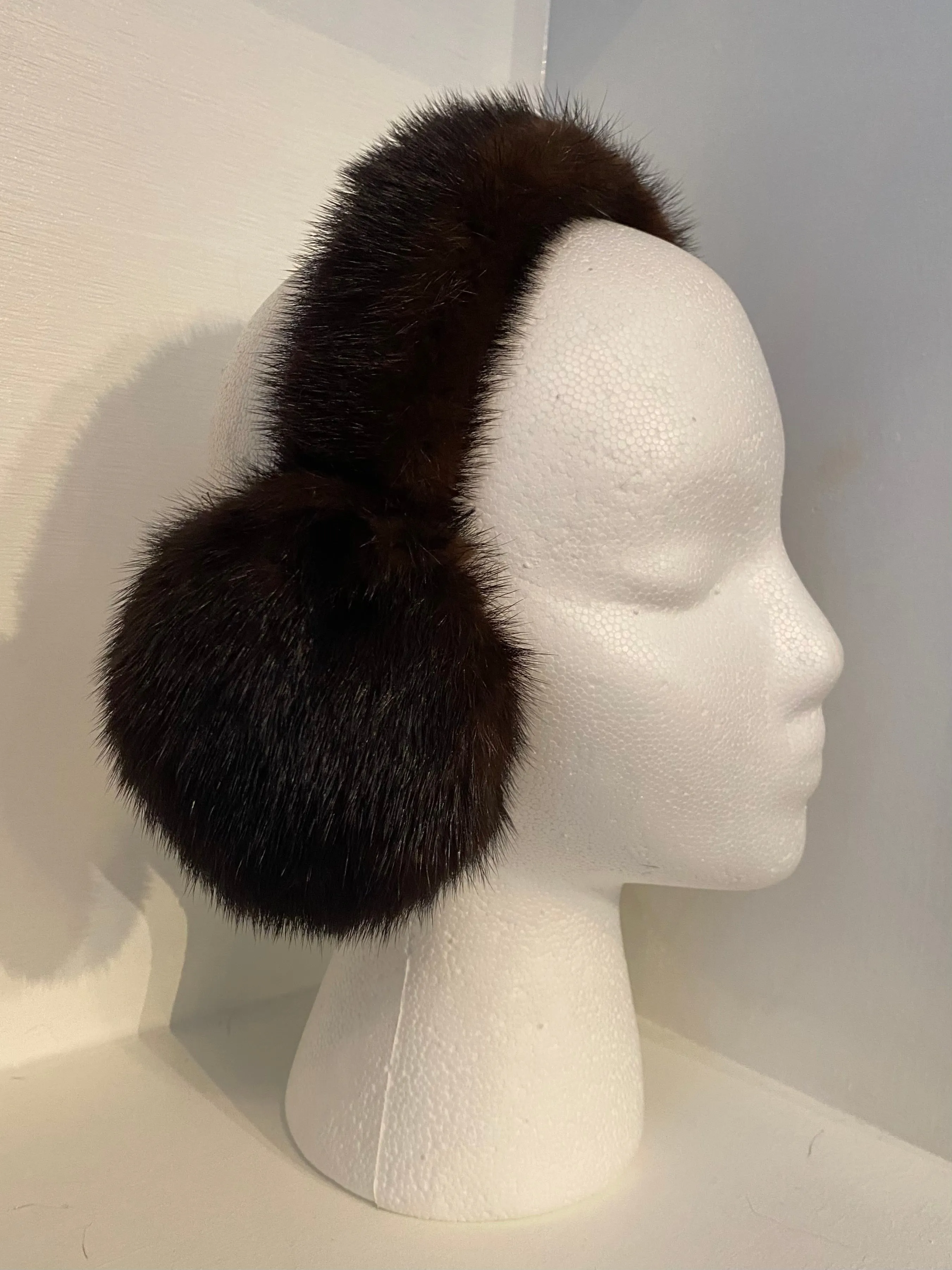 Brown Mink Earmuffs with Mink Fur Band