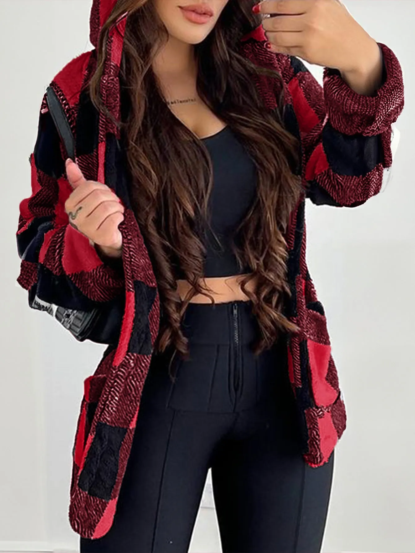 Casual Contrasting Buttonless Hooded Trench Coat