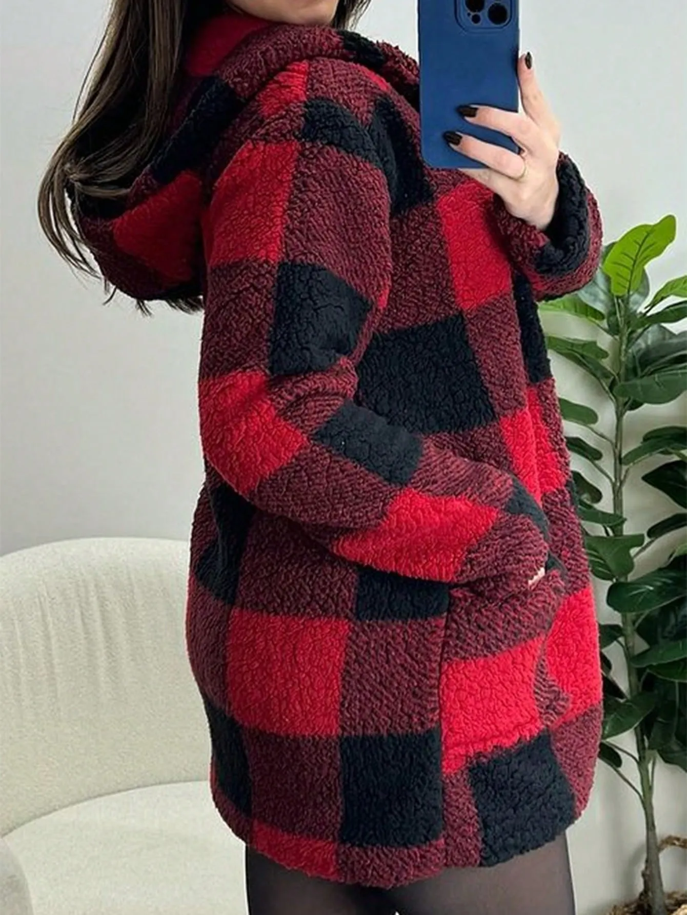 Casual Contrasting Buttonless Hooded Trench Coat