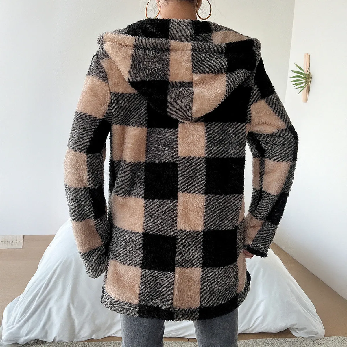 Casual Contrasting Buttonless Hooded Trench Coat