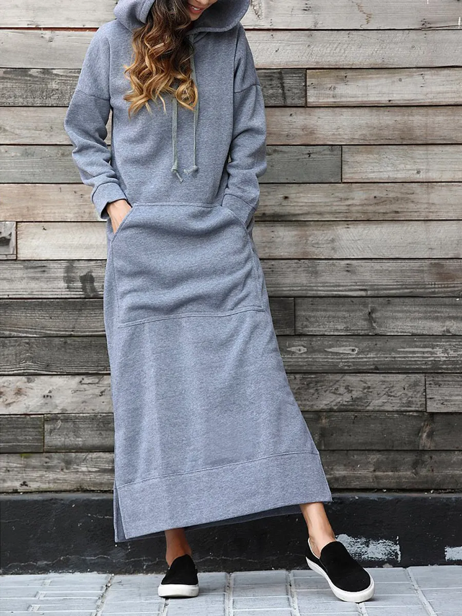 Casual Long-sleeved Maxi Hoodie Dress