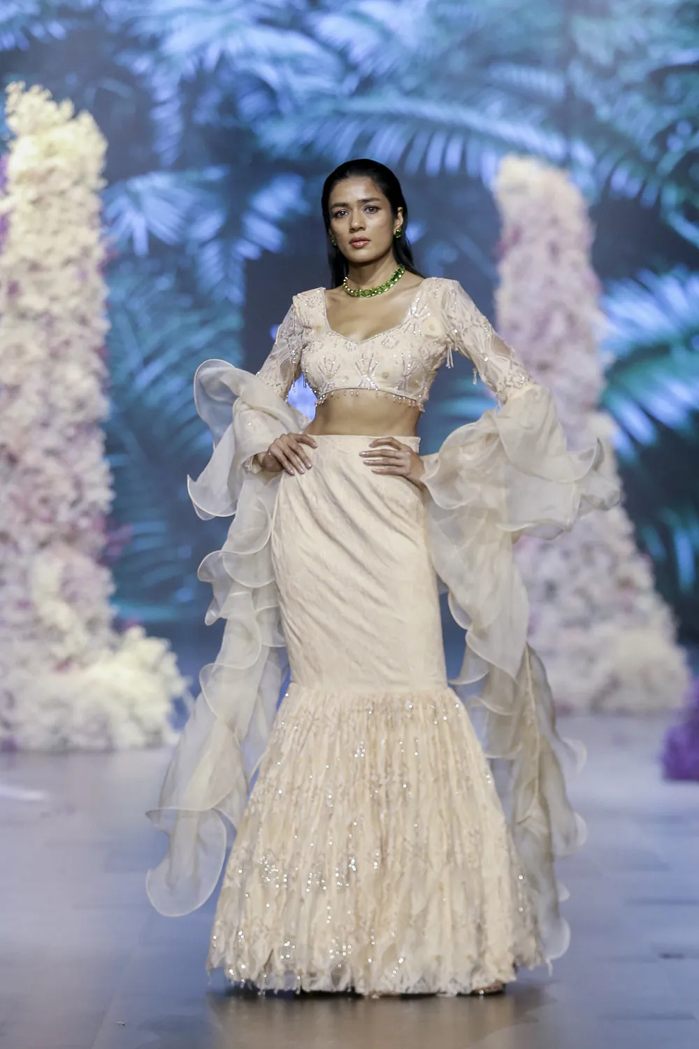 Chantilly Lace Embroidered Blouse Skirt With Dupatta