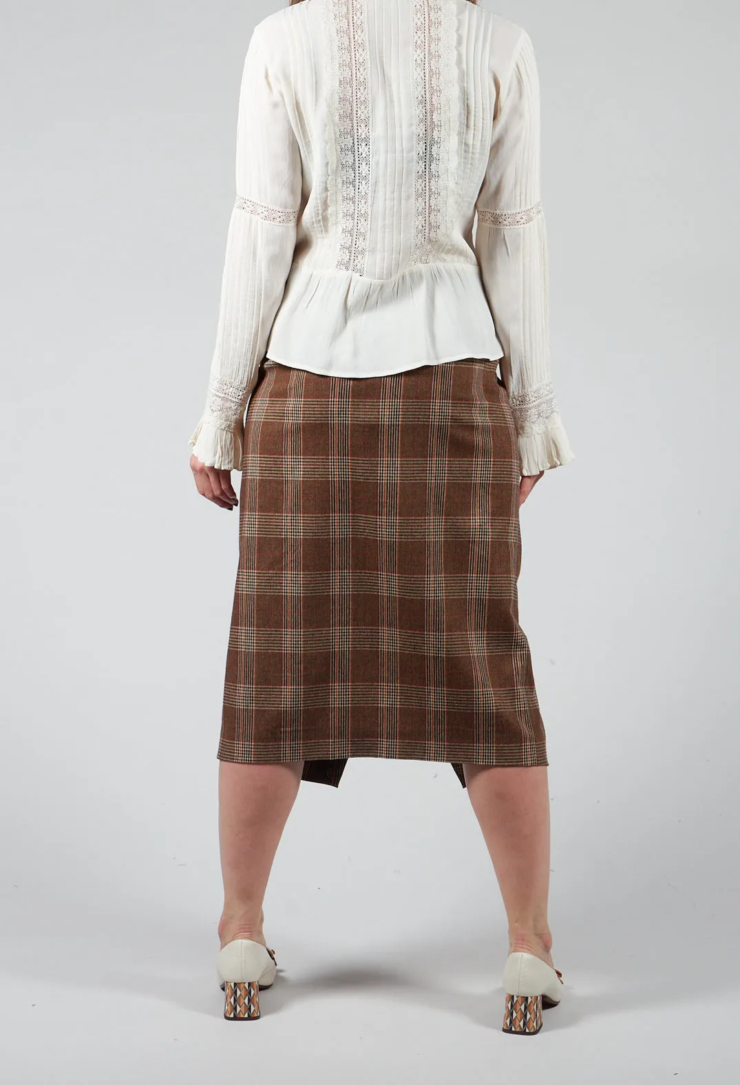 Checked Midi Skirt in Galles Marrone