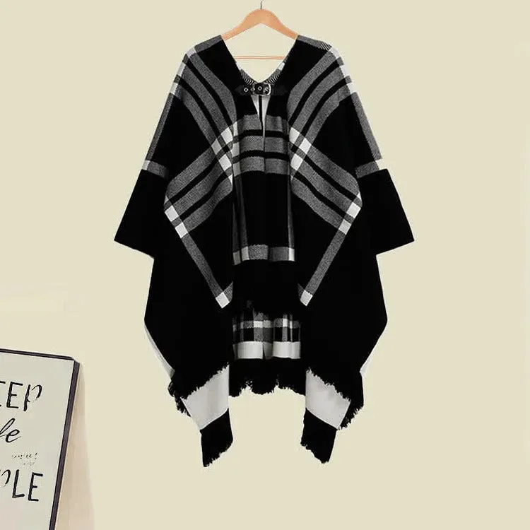 Chic Plaid Wrap Shawl Dress Set