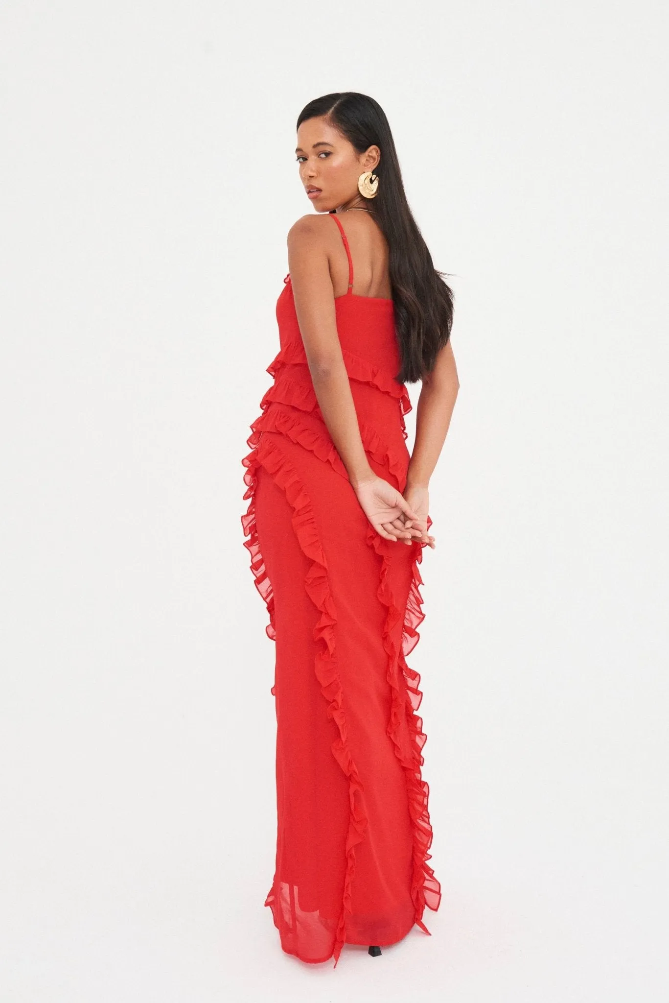 CHIFFON RUFFLE  MAXI DRESS
