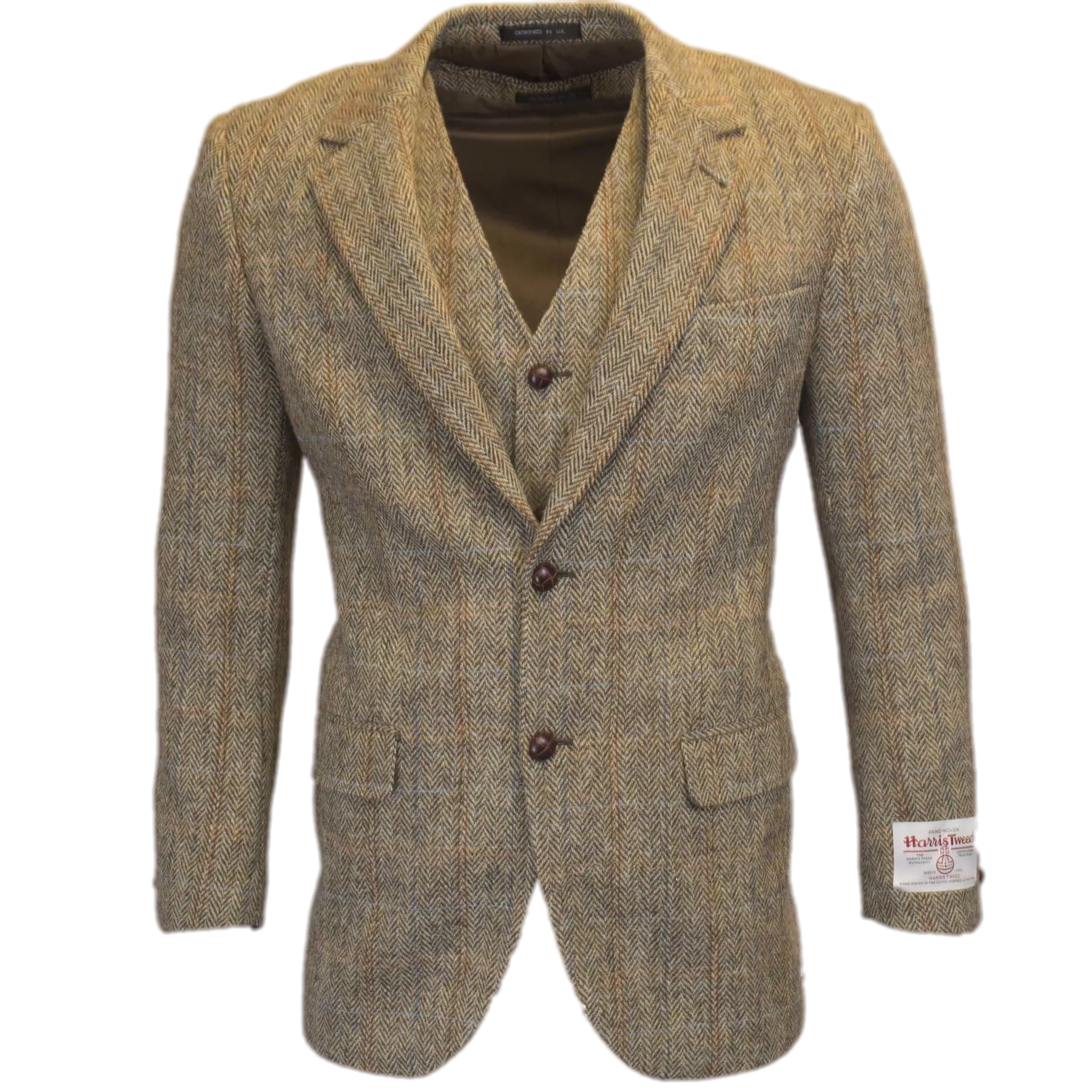 Classic Scottish Harris Tweed Herringbone Overcheck Country Blazer