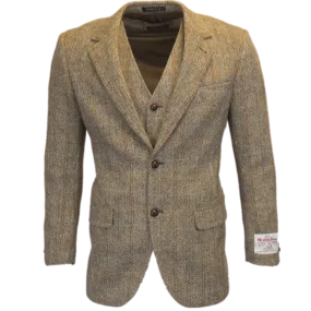 Classic Scottish Harris Tweed Herringbone Overcheck Country Blazer