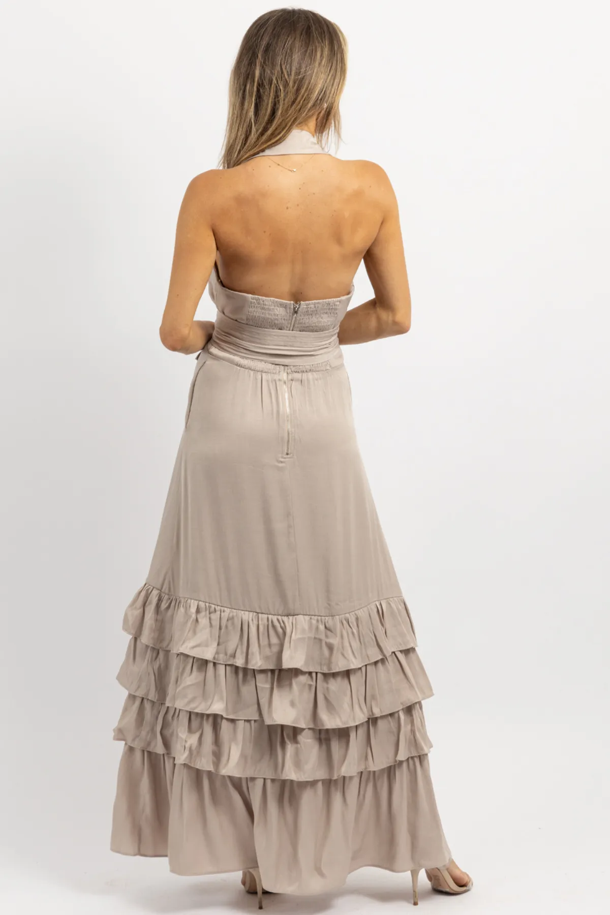 ELEANOR BEIGE BELTED MAXI DRESS *BACK IN STOCK*