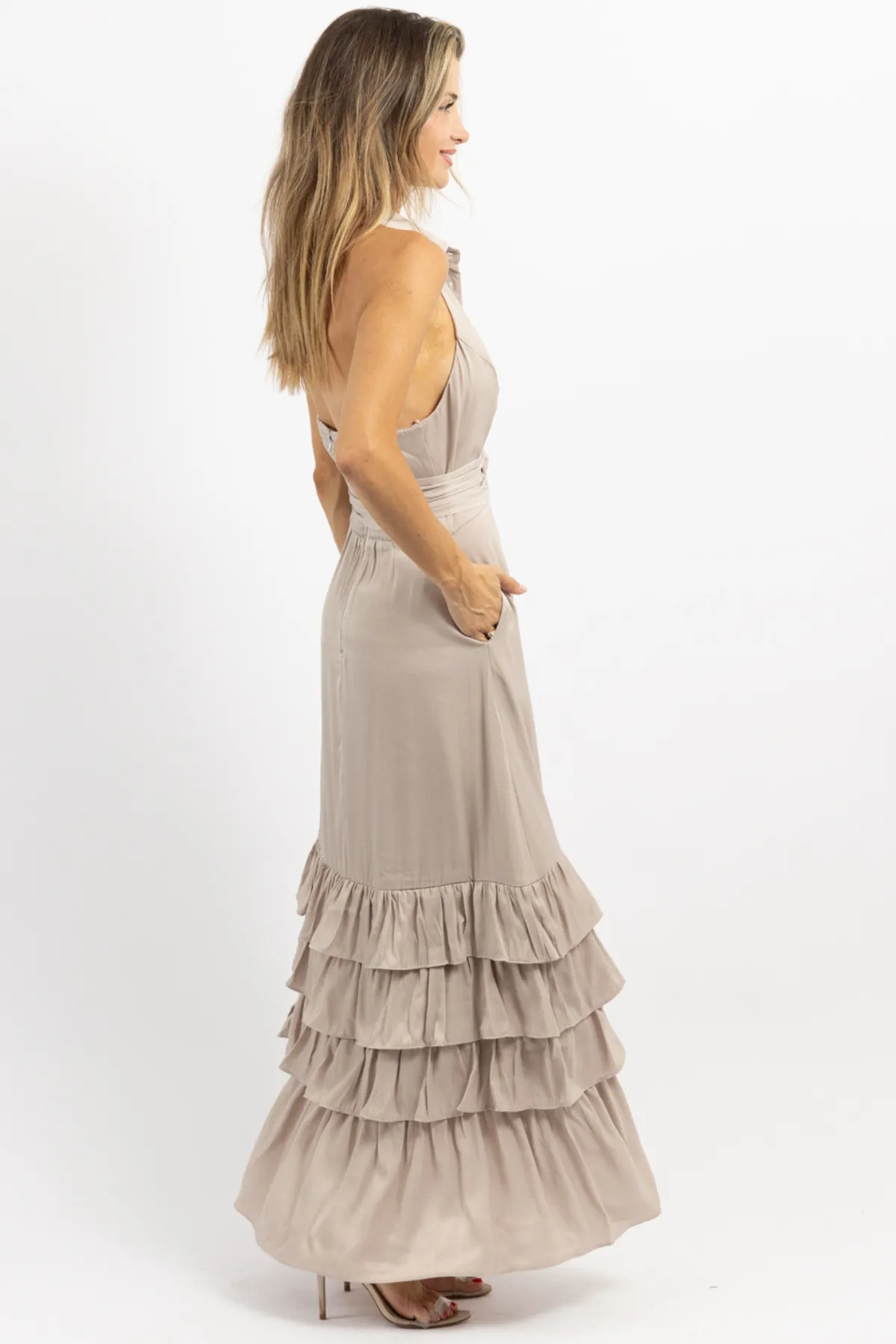ELEANOR BEIGE BELTED MAXI DRESS *BACK IN STOCK*