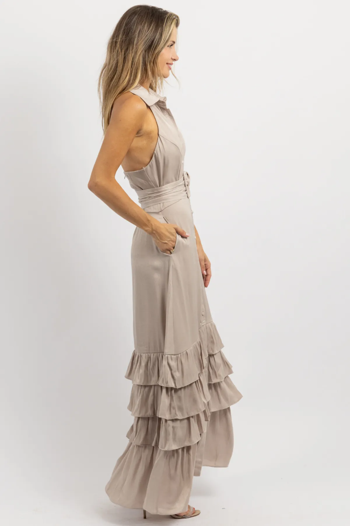 ELEANOR BEIGE BELTED MAXI DRESS *BACK IN STOCK*