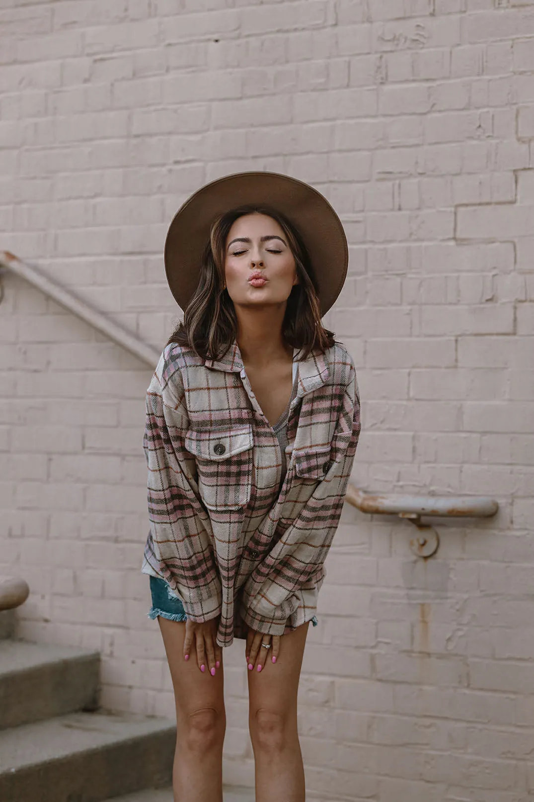 Falling For You Plaid Flannel Shacket - Pink