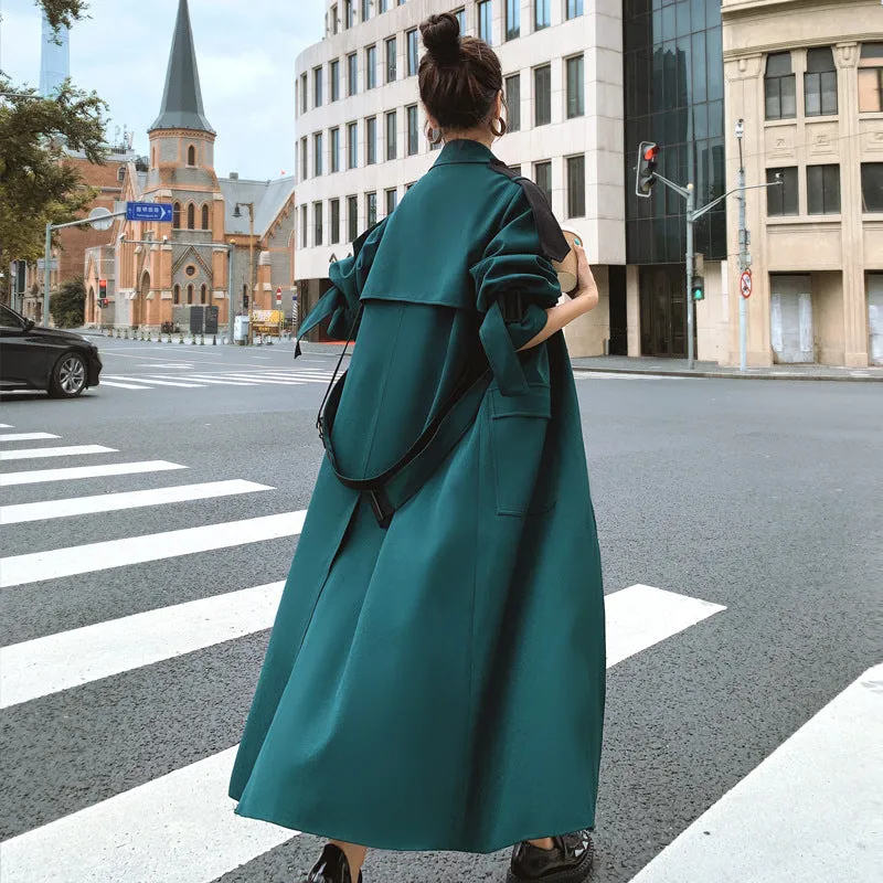 Fashion New Big Lapel Windbreaker Women's Mid-length Over The Knee