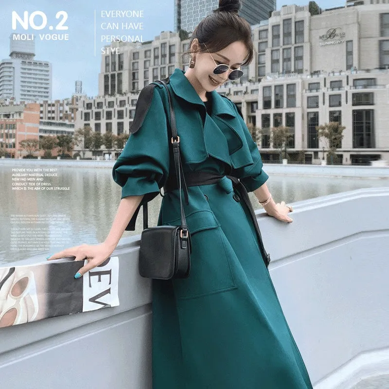Fashion New Big Lapel Windbreaker Women's Mid-length Over The Knee