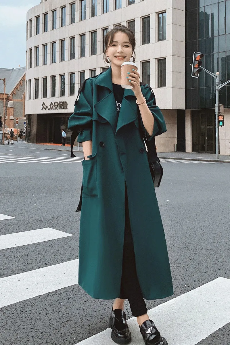 Fashion New Big Lapel Windbreaker Women's Mid-length Over The Knee