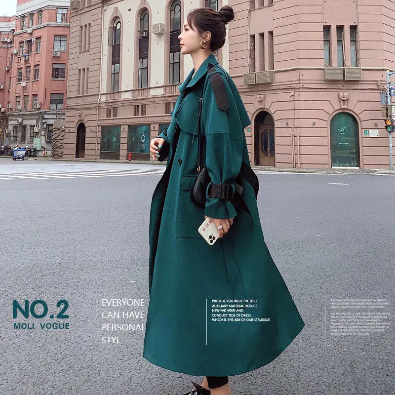 Fashion New Big Lapel Windbreaker Women's Mid-length Over The Knee