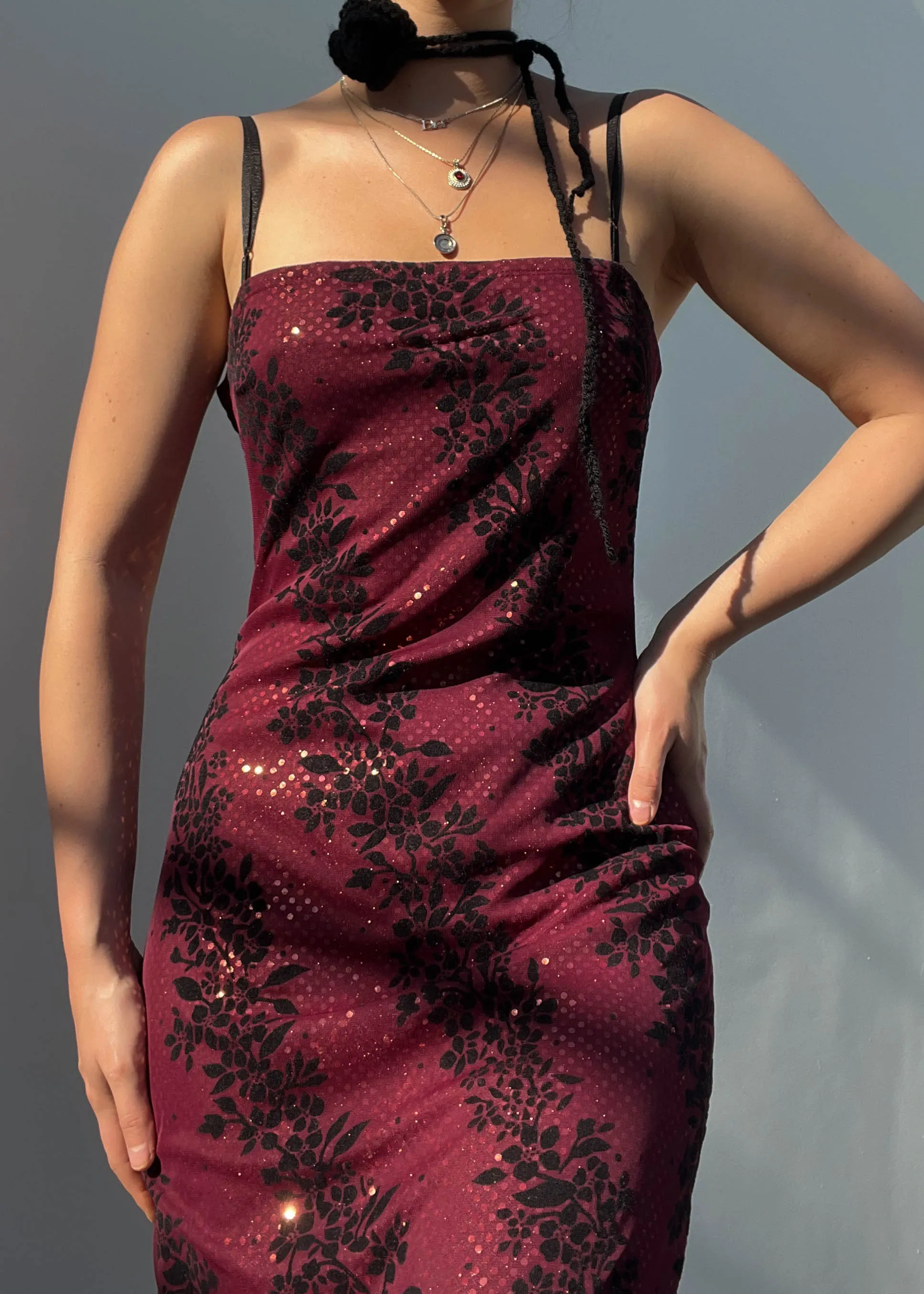 Floral Mesh Shimmer Maxi Dress (M)