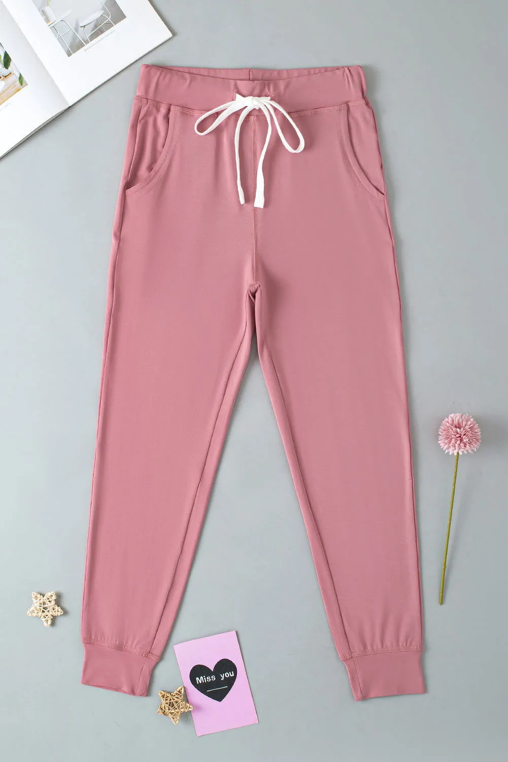 Fushia Drawstring Drop Waist Pocketed Joggers