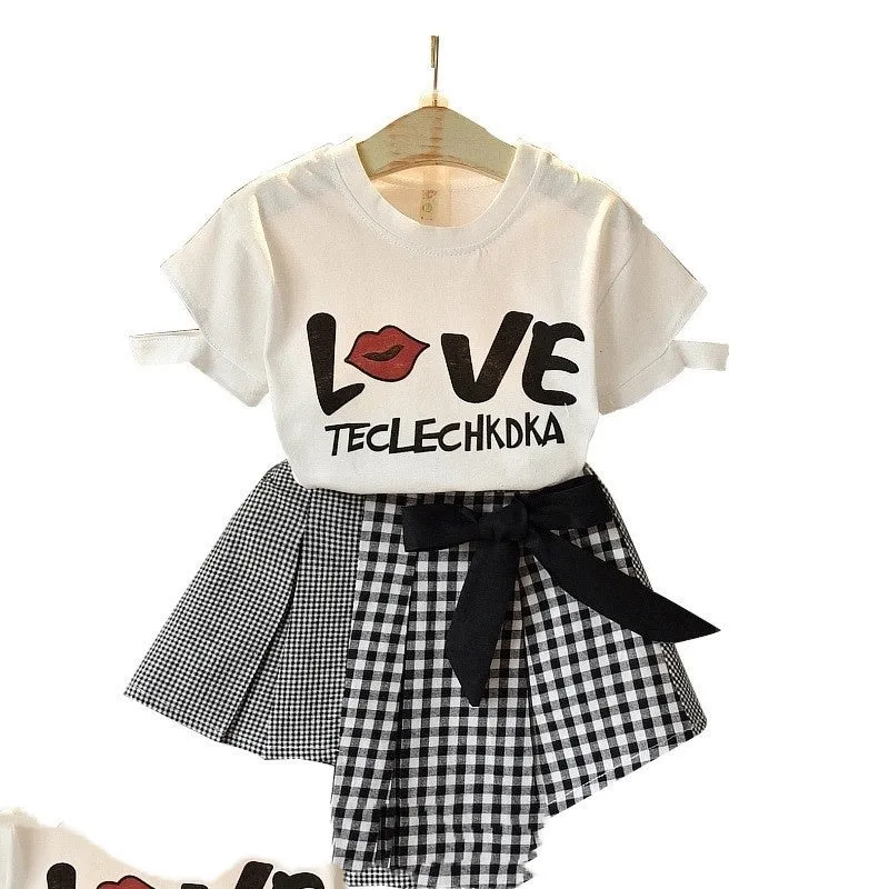 Girls' Summer Clothing Set: T-Shirt & Skirt for Kids