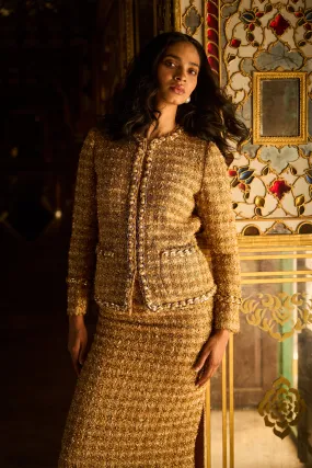 Gold Bouclé Jacket and Skirt