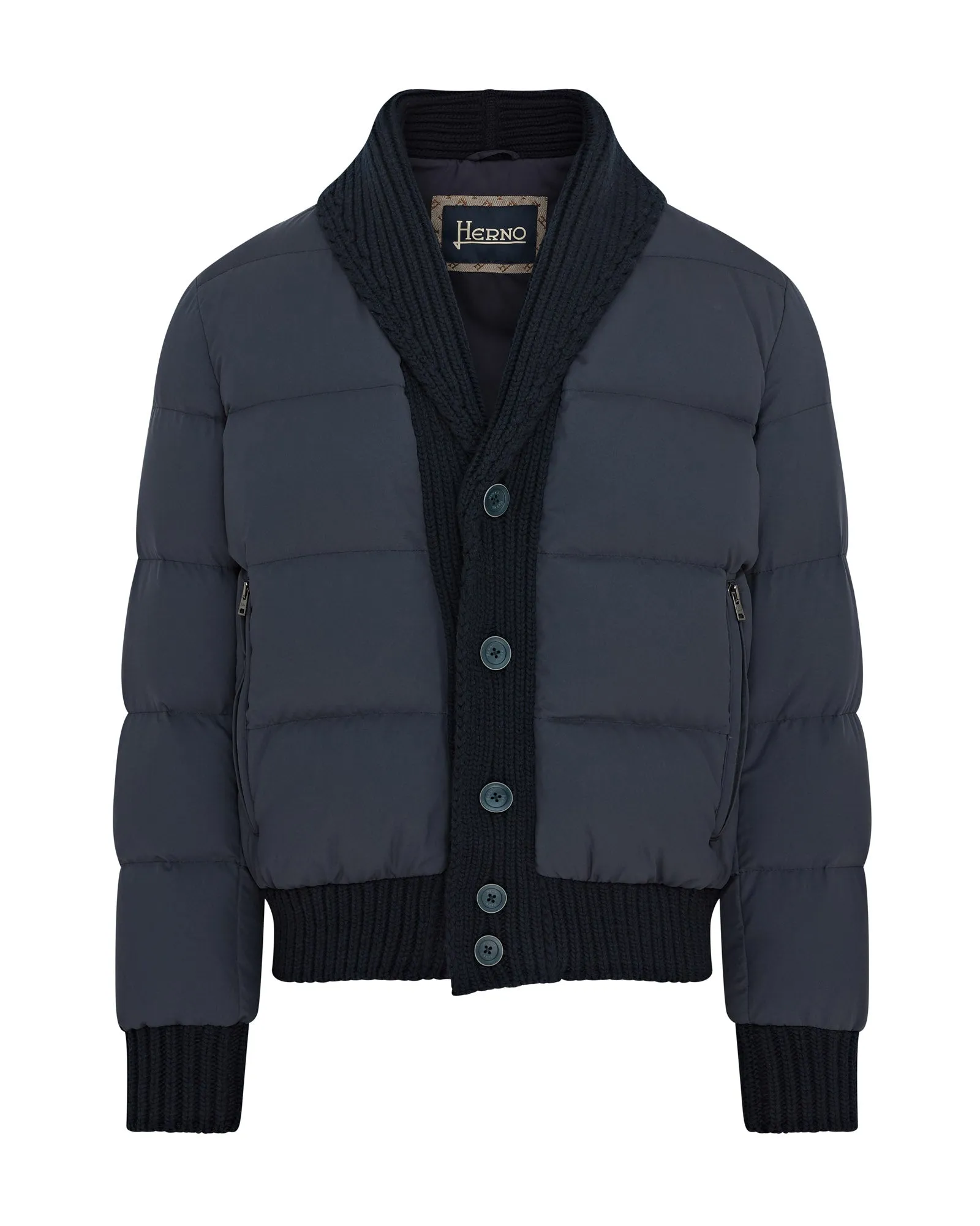 Herno Shawl Collar Quilted Jacket (Navy)