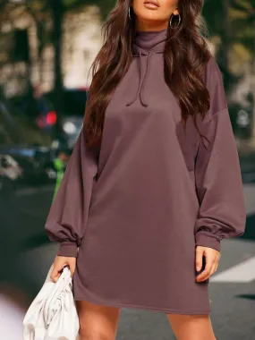 High Collar Long Sleeve Loose Casual Sweater Dress