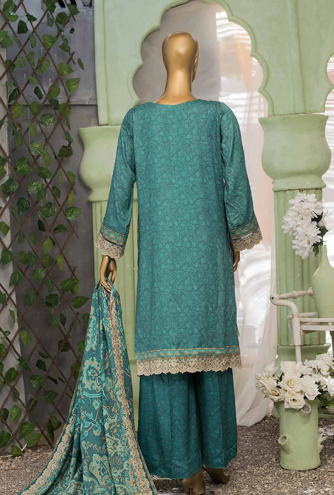 Hz Premium Unstitched 3 Piece Digital Printed Sateen Shawl Collection'2022-PSW-09