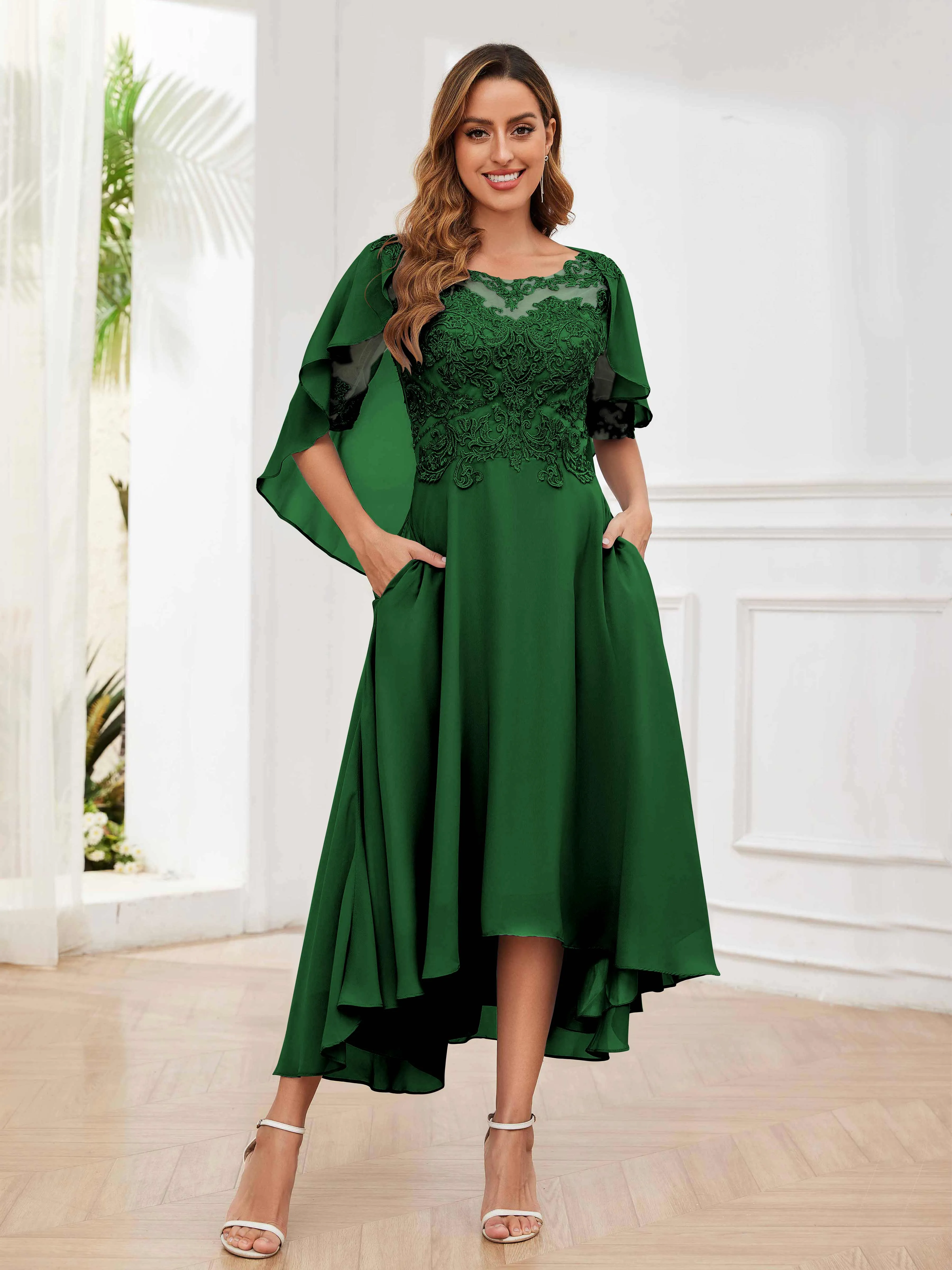 Jaliyah Trendy Illusion Lace Chiffon High Low Mother of the Bride Dresses