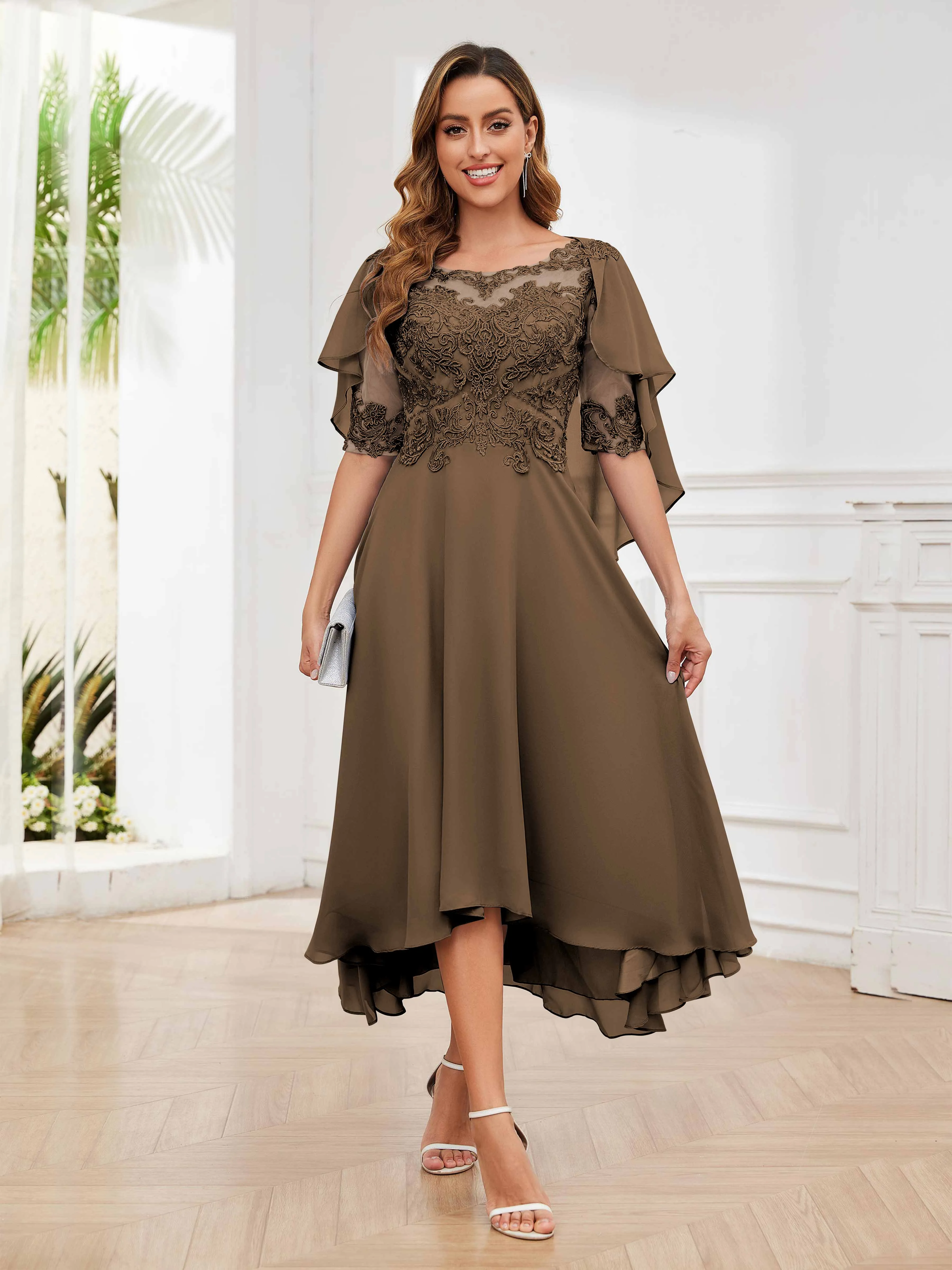 Jaliyah Trendy Illusion Lace Chiffon High Low Mother of the Bride Dresses