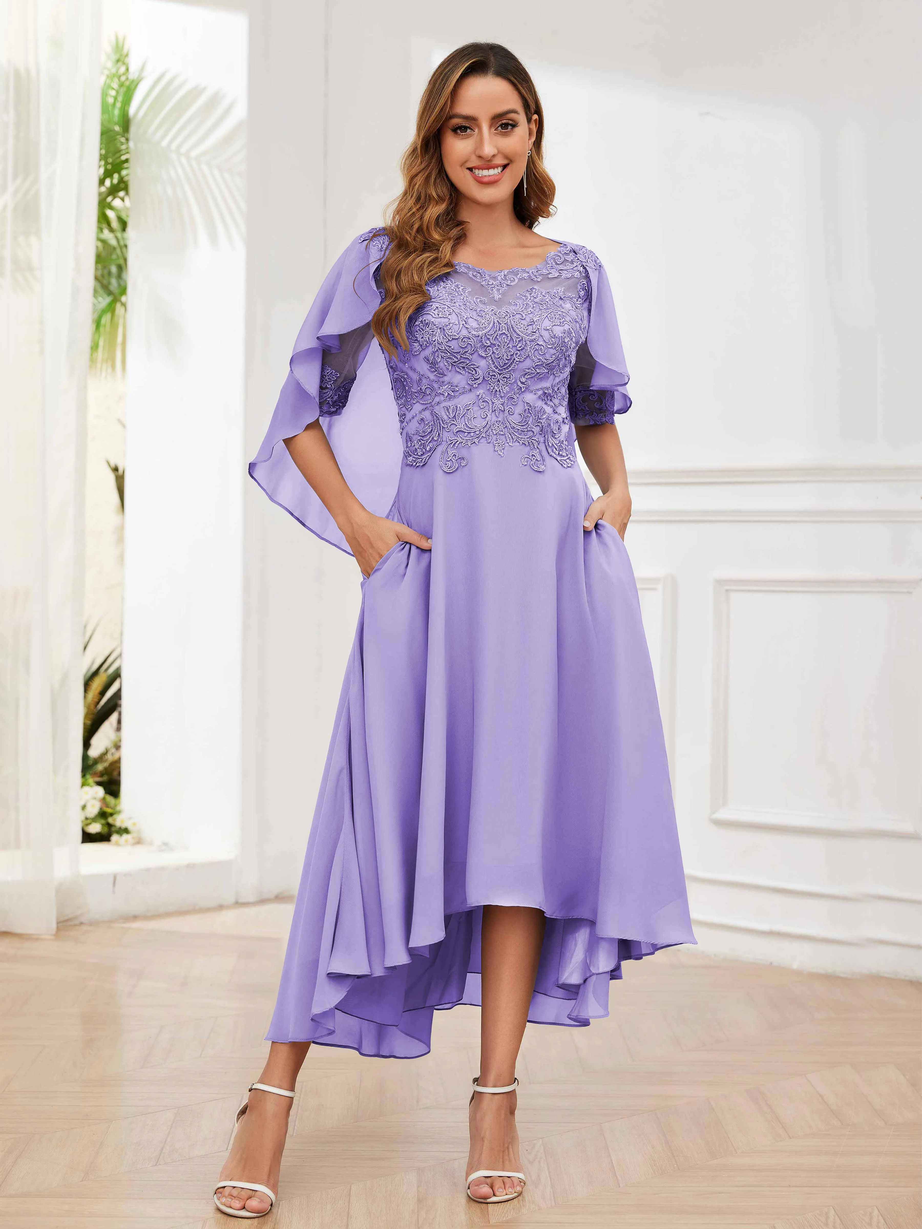 Jaliyah Trendy Illusion Lace Chiffon High Low Mother of the Bride Dresses