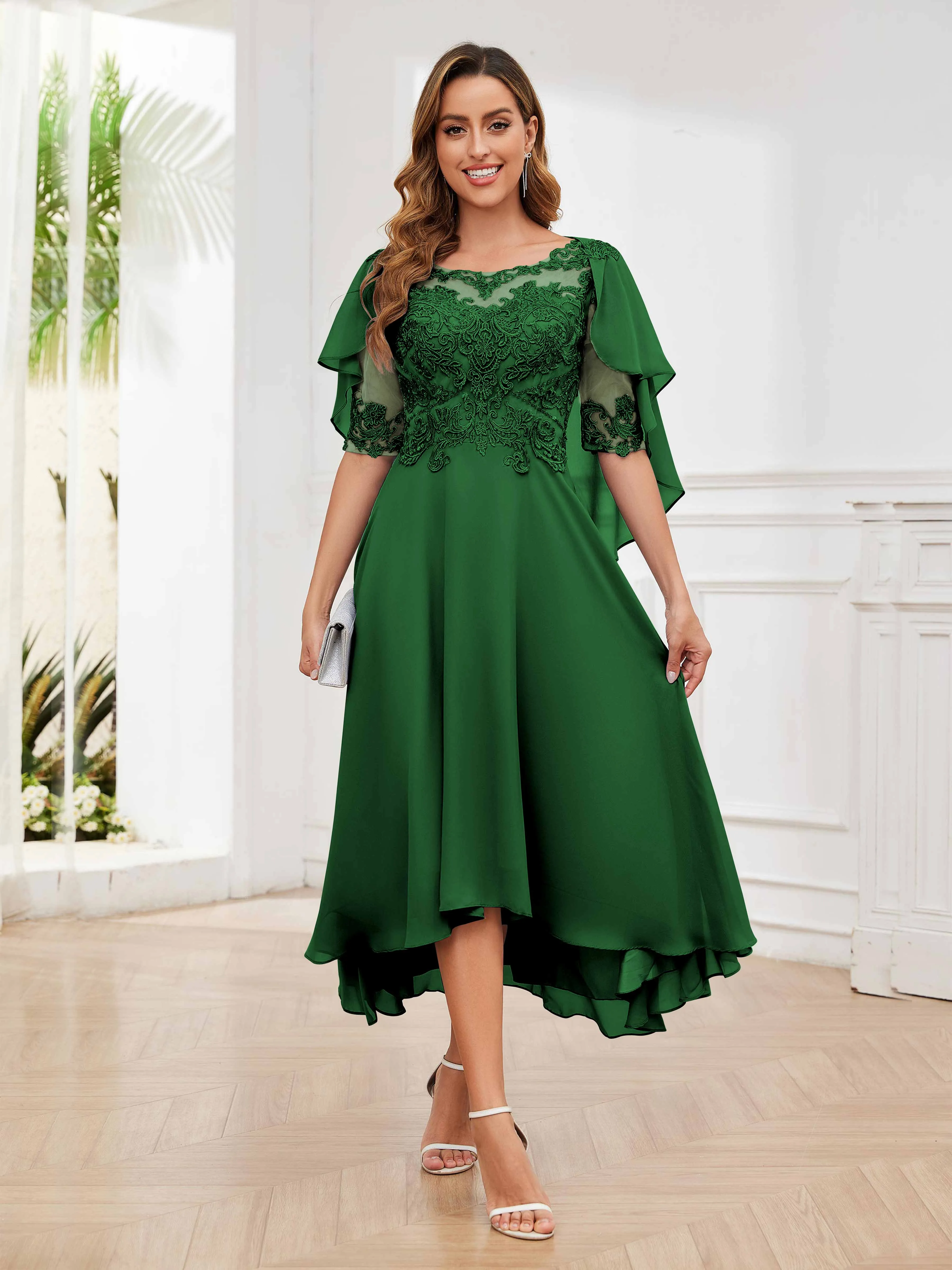 Jaliyah Trendy Illusion Lace Chiffon High Low Mother of the Bride Dresses