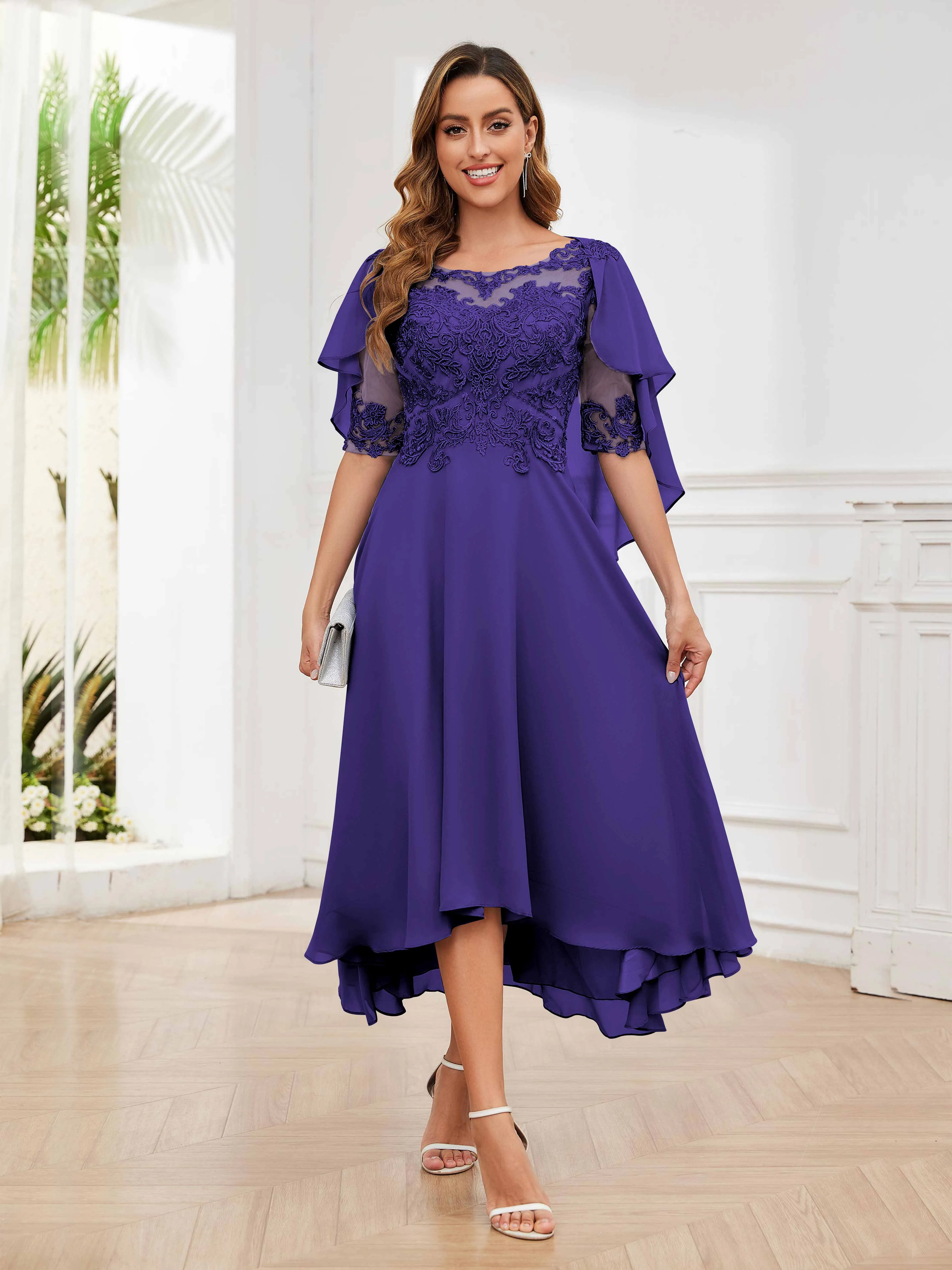 Jaliyah Trendy Illusion Lace Chiffon High Low Mother of the Bride Dresses