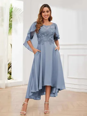 Jaliyah Trendy Illusion Lace Chiffon High Low Mother of the Bride Dresses