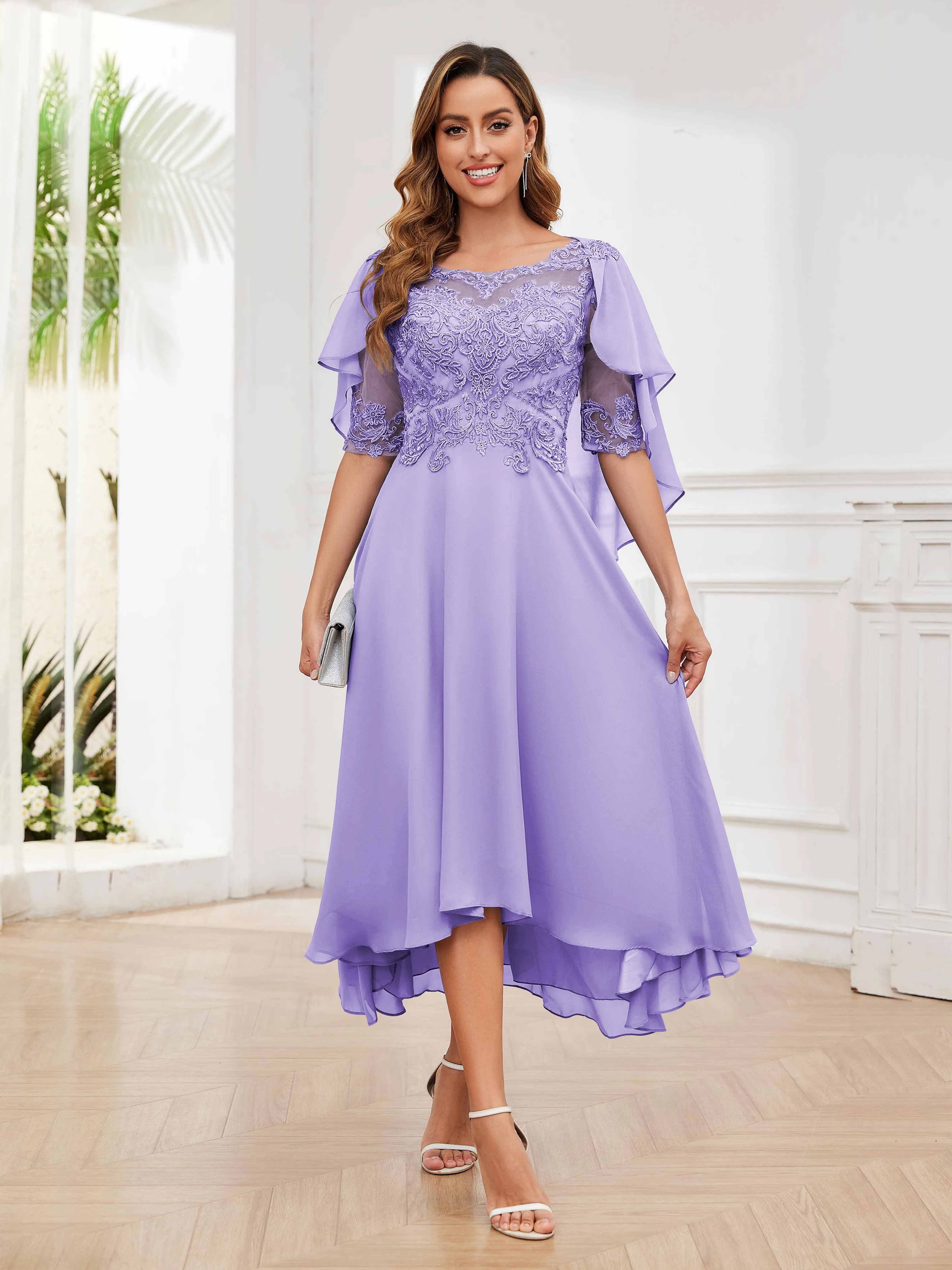 Jaliyah Trendy Illusion Lace Chiffon High Low Mother of the Bride Dresses