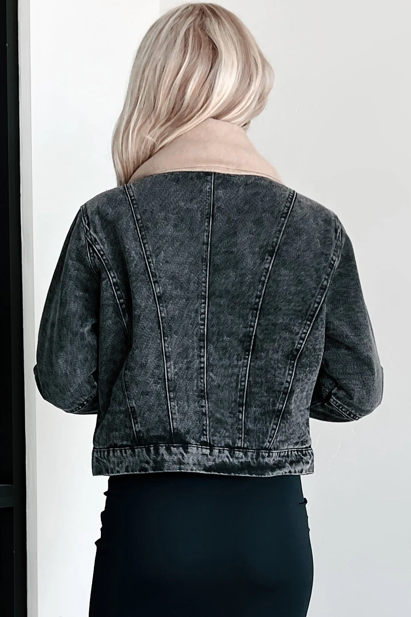 Kita Washed Denim Sherpa Jacket (Black)