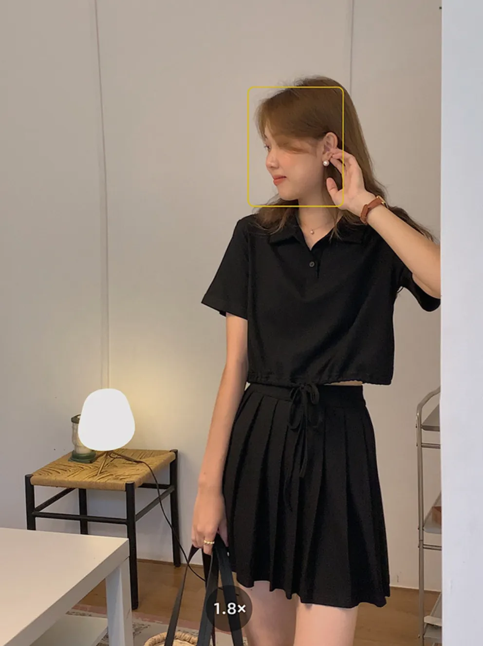 [Korean Style] Crop Polo Top Pleated Mini Skirt 2 pc Set