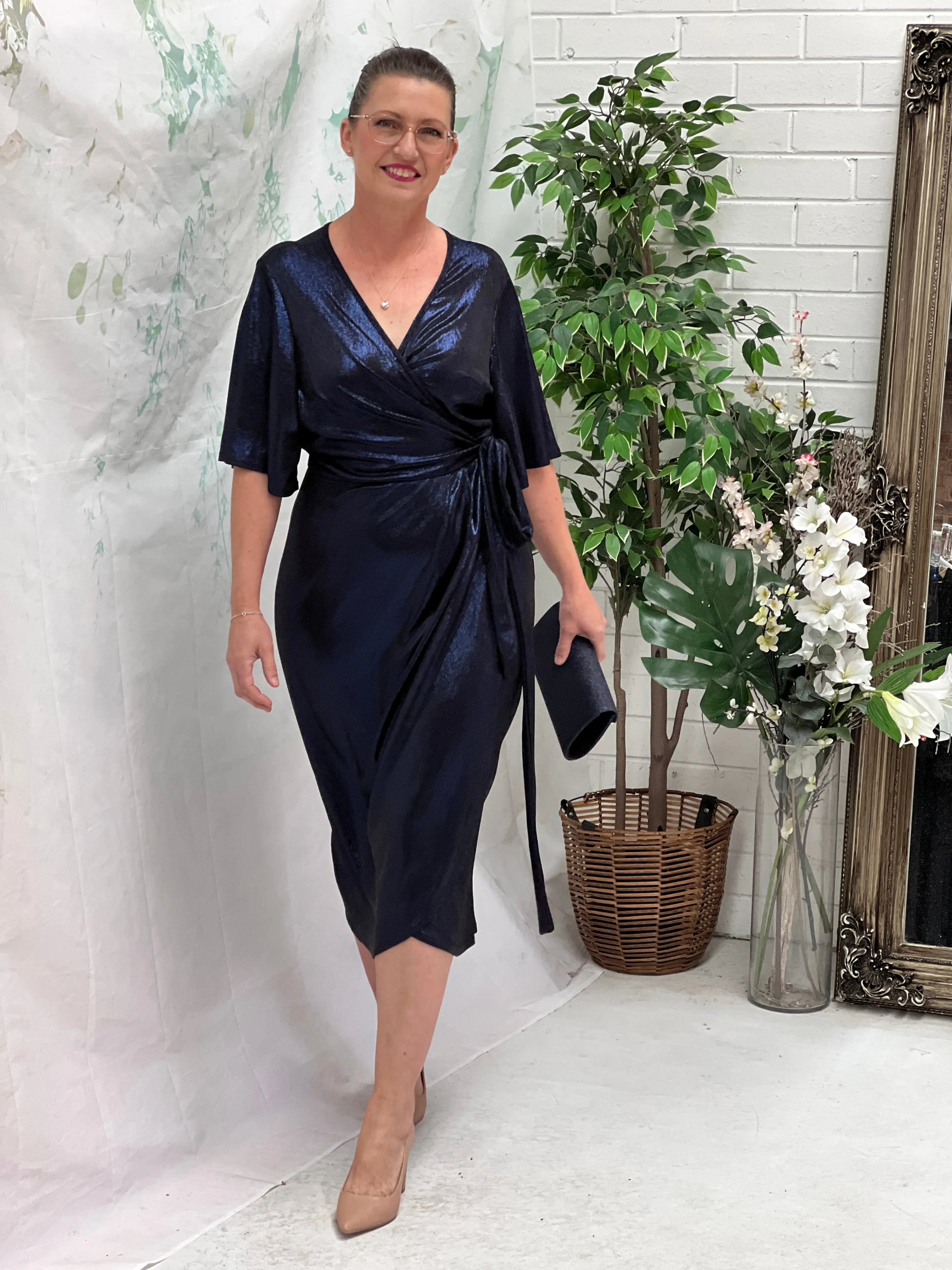 Kuss Navy Shimmer Wrap Dress